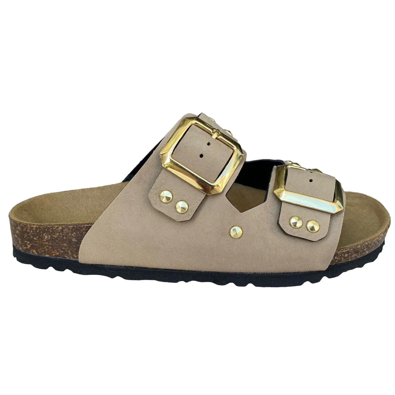 Biochic women's sandal with 2 bands with studs and adjustable buckles Bipel BC4003B sand
