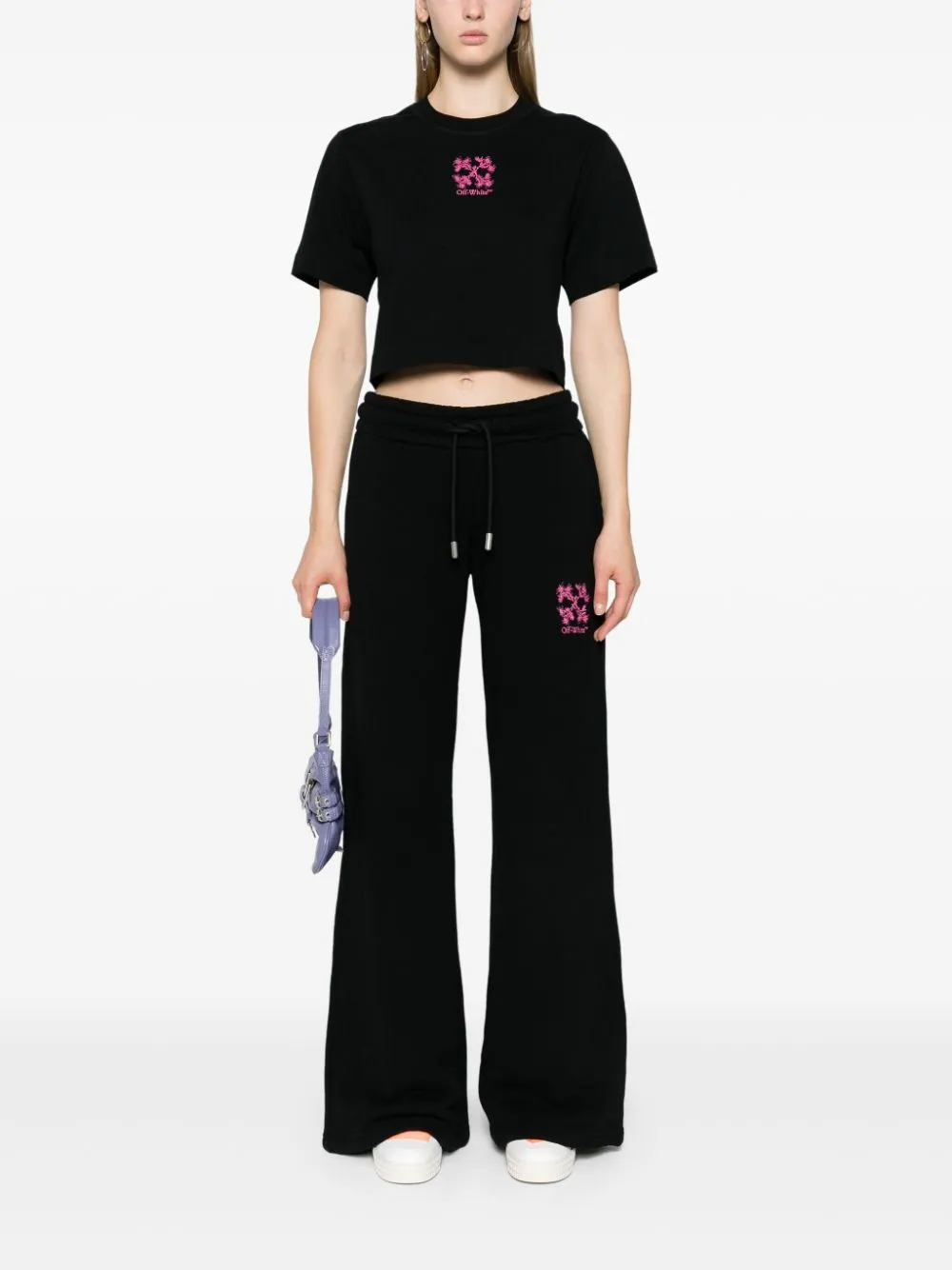 Off White Black Cotton Crop Thirt
