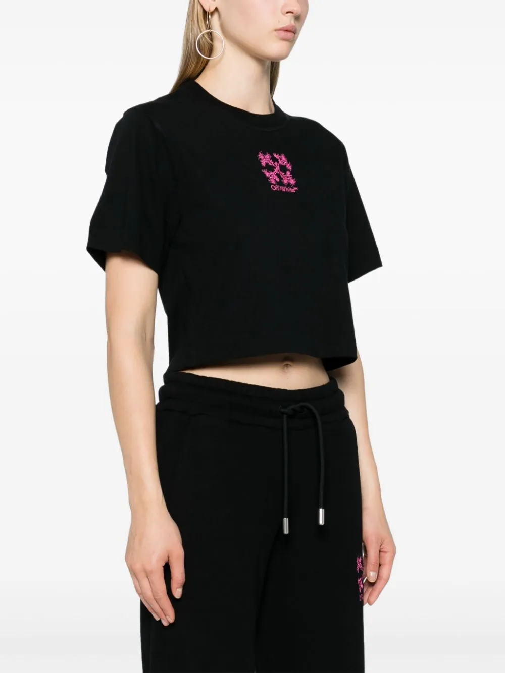 Off White Black Cotton Crop Thirt